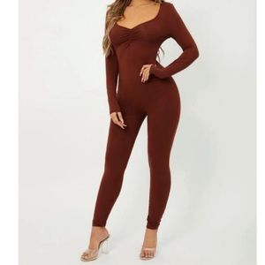 Brown Sexy Unitard Jumpsuit